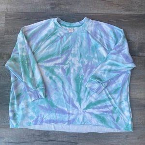 Purple and Green Tie Dye Long Sleeved Sweatshirt Size 2X